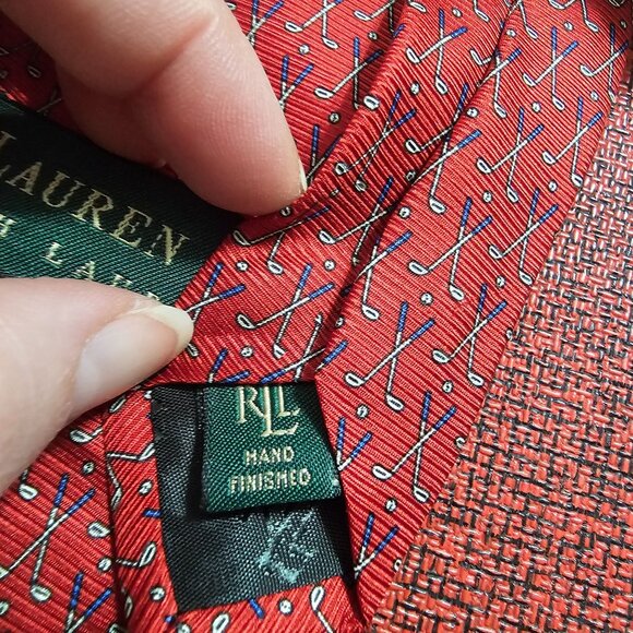 VTG Lauren Ralph Lauren Red Silk Golf Clubs Pattern Tie OS Mens Old Money Office - Picture 6 of 8
